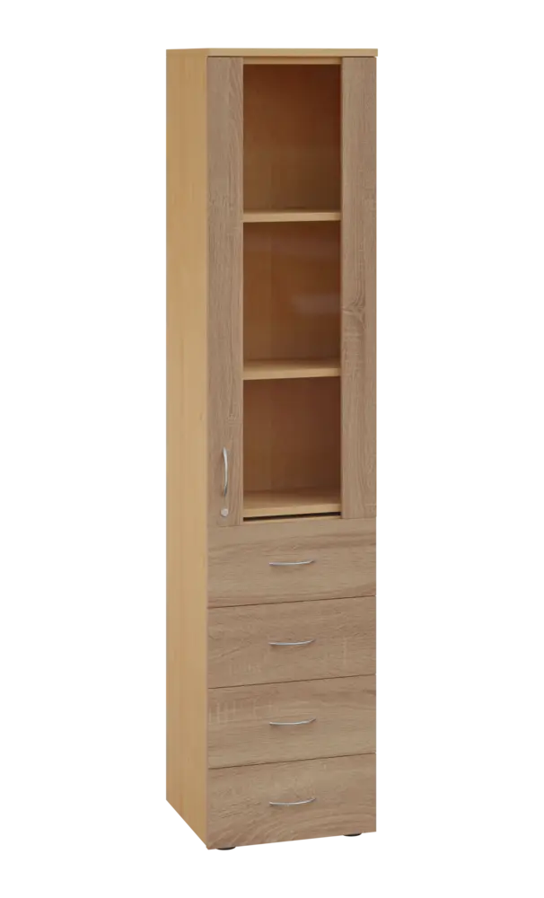 LE - 44 skříň léková prosklená, pravá, korpus javor horský, dvířka dub bardolino